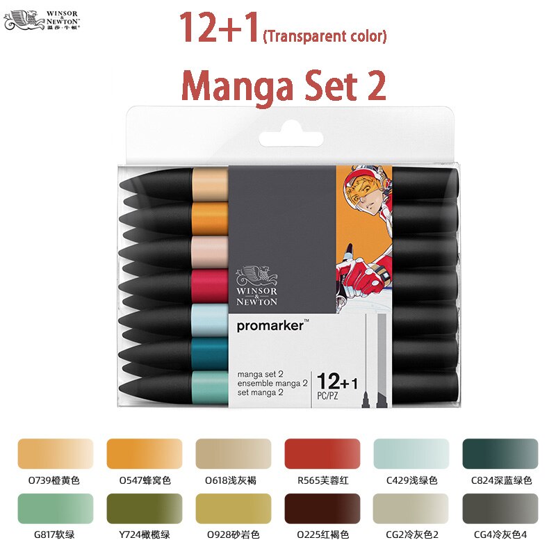 WINSOR &amp; NEWTON Promarker 6/12/24/48/96 Colors Set Twin/ Double Tip Alcohol Based Marker Pens Pro Marker For Artists: 12 1 M2