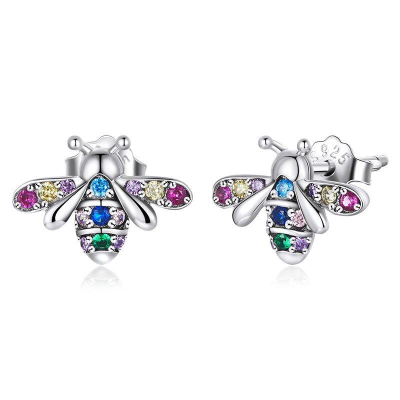 Wostu 925 ohrstecker aus sterlingsilber mit bunten schmetterlingen, schlichte zirkonia-ohrringe für damen, feiner silberschmuck: Cte 559