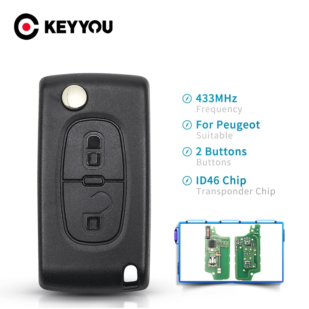Keyyou VA2 Blade 433Mhz ID46 Vragen/Fsk 2 Knoppen CE0536 Autosleutel Voor Peugeot 207 307 407 208 308 408 607 Partner Afstandsbediening Sleutel
