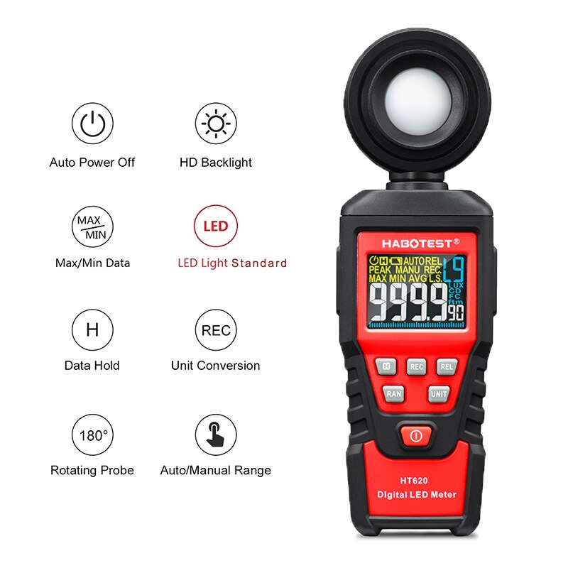 Handheld Light Meter LUX Digital Luxmeter Luminance Lux Fc Test Max Min Luminometer Photometer HT620 Series