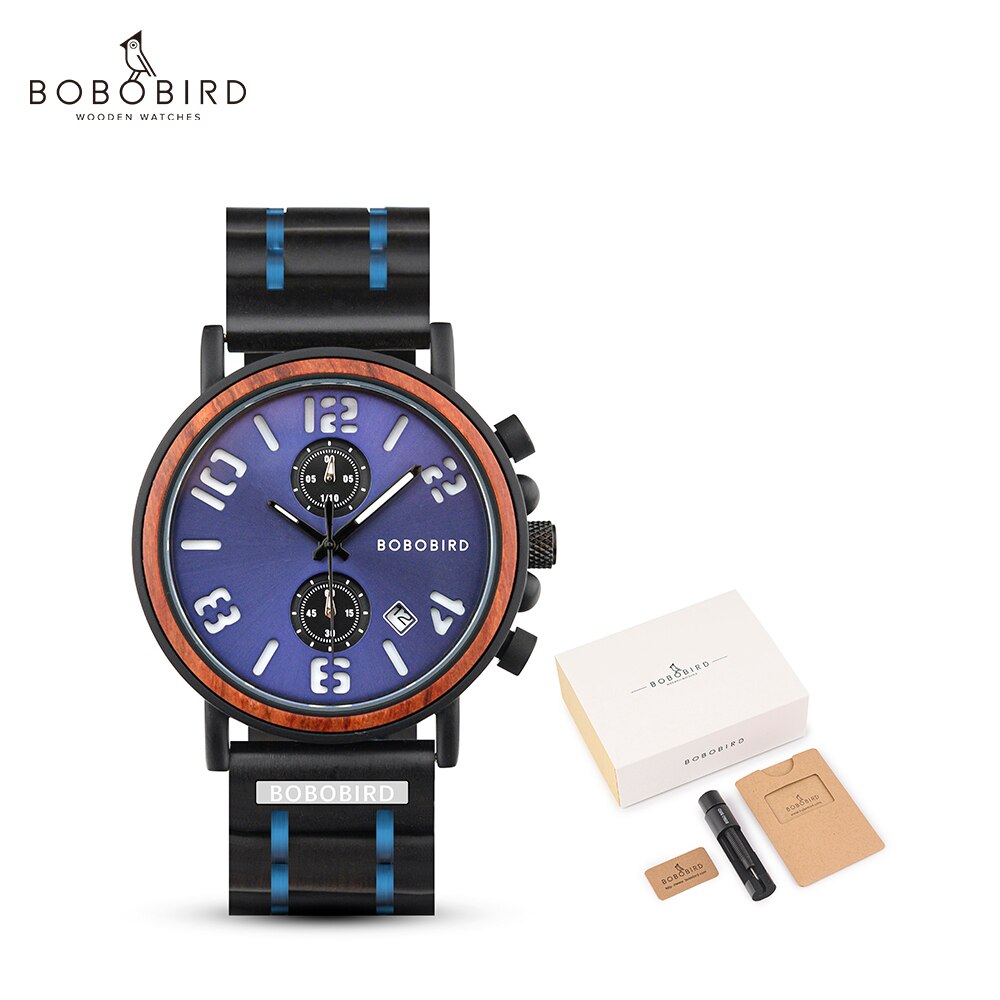 Bobo Bird-relojes de madera de lujo para hombre, reloj masculino, reloj de pulsera de cuarzo con cronógrafo con indicadores luminosos