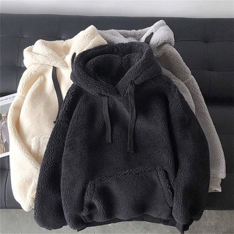 Ranberone Vrouwen Warm Fleece Hoody Herfst Winter Kleding Pluche Warme Pluizige Double Hoodies Trui Losse Sportkleding: Xxl / black