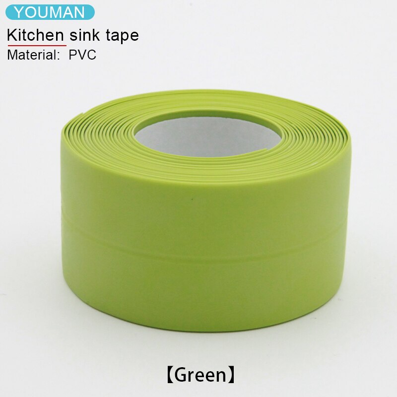 PVC 3.2m Crack Self-adhesive Tape For Bathroom and Kitchen Decoration Anti-mildew Waterproof Sealing Sink Tape Wallpaper Border: Green 3.8cm