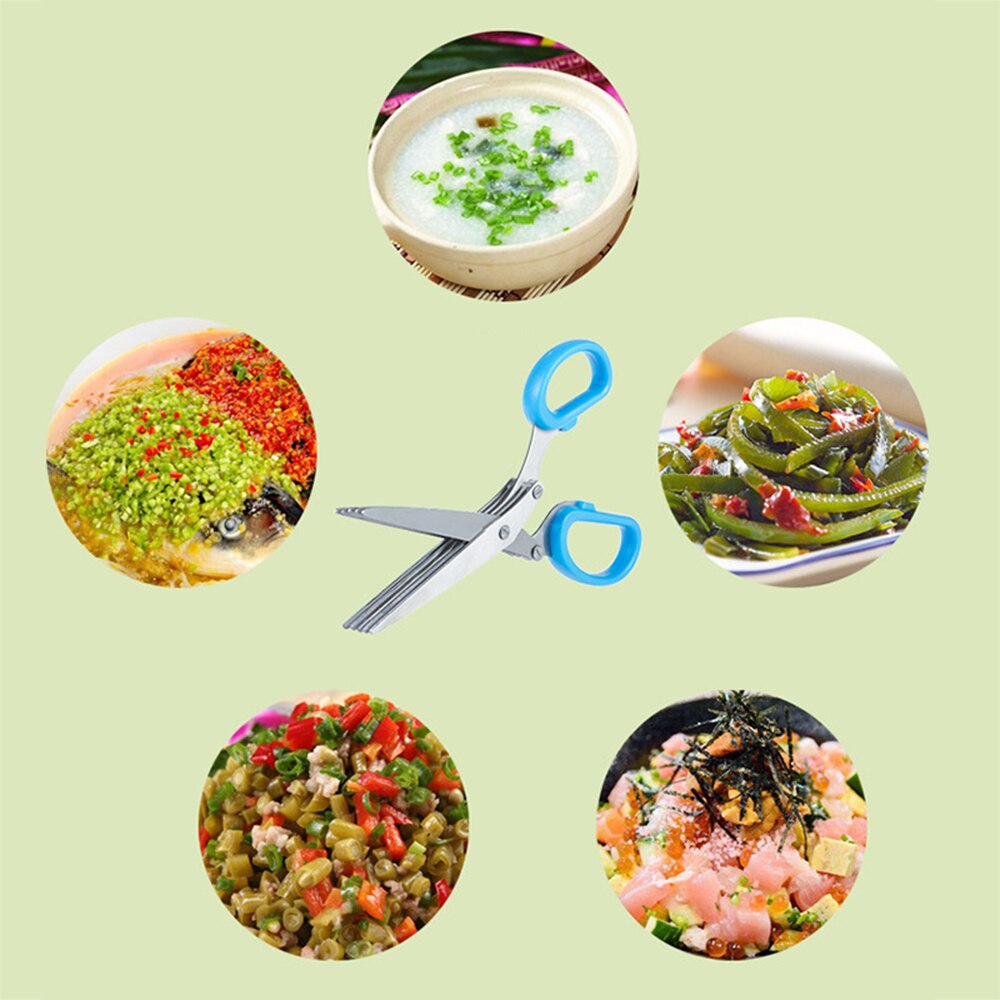 Creatieve 5 lagen Roestvrij Staal Keuken Schaar Keuken Gereedschap Vijf Groene Ui Cut Multifunctionele Mes Keuken Accessoires