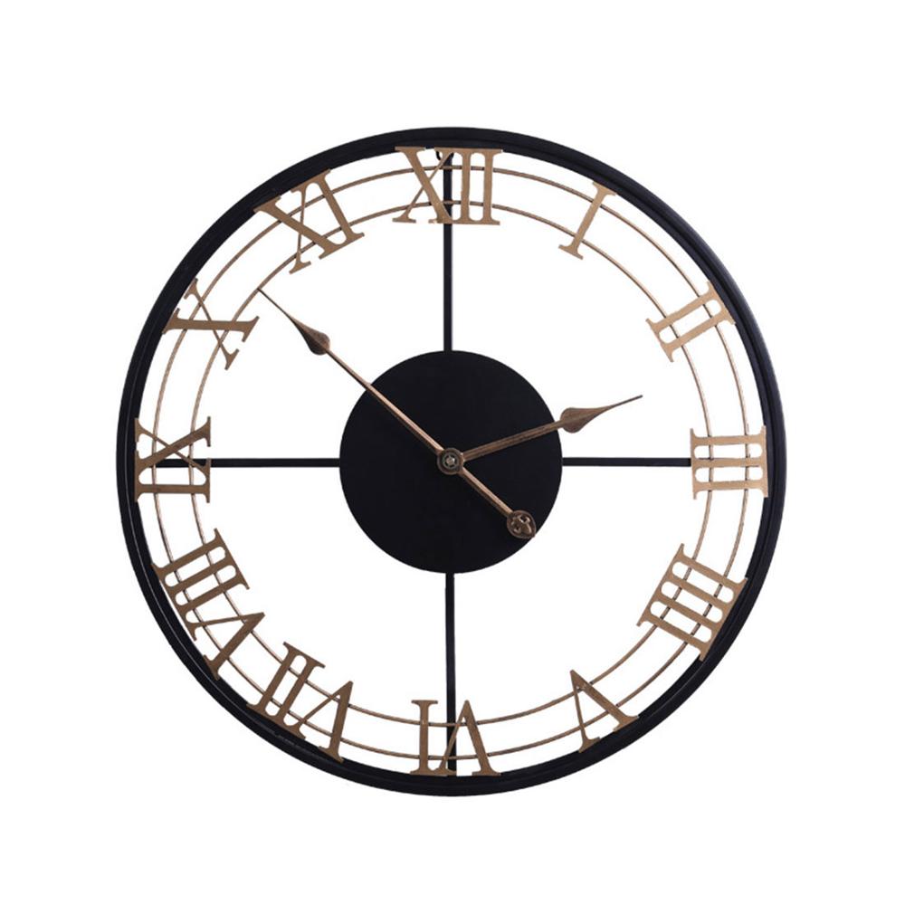 24 Inches 60cm Iron Hollow Wall Clock Roman Numerals Silent Wall Clock Hanging Clock Home Decor - Black