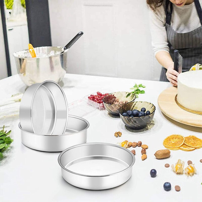 8 Inch Ronde Cake Tin Voor Bakken, Rvs Layer Cake Tins Pannen Set Van 3, mini Cake Bakvormen Set (Afneembare Base)