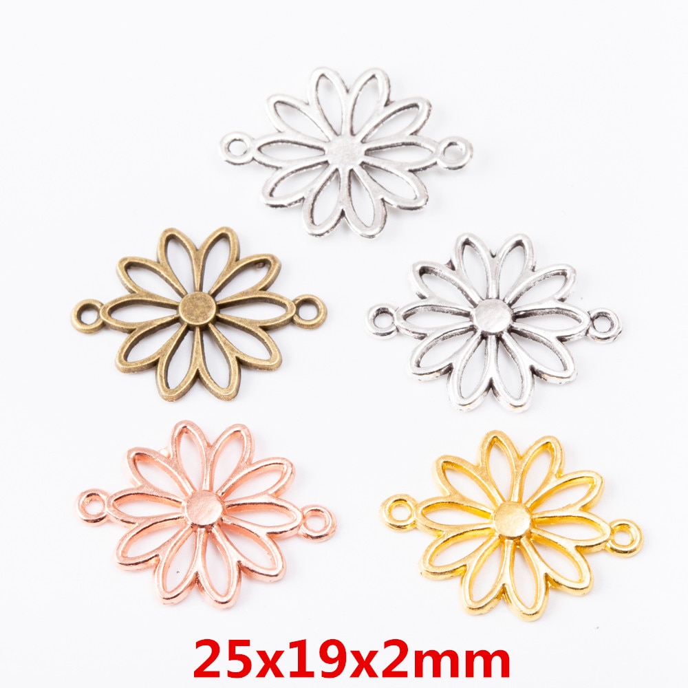 30pcs Charms Double hanging flower connector Pendant Bright Zinc Alloy Fit Bracelet Necklace DIY Metal Jewelry Findings 6426