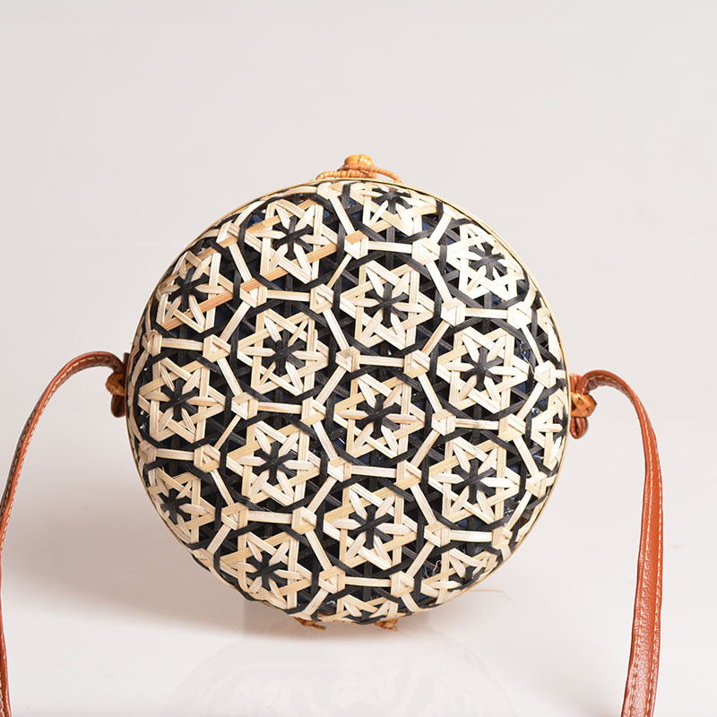Sac rond en paille de bambou pour femmes, sacoche à bandoulière fait main bohème, sac de plage d'été creux initié, boîte Asus tissée en rotin