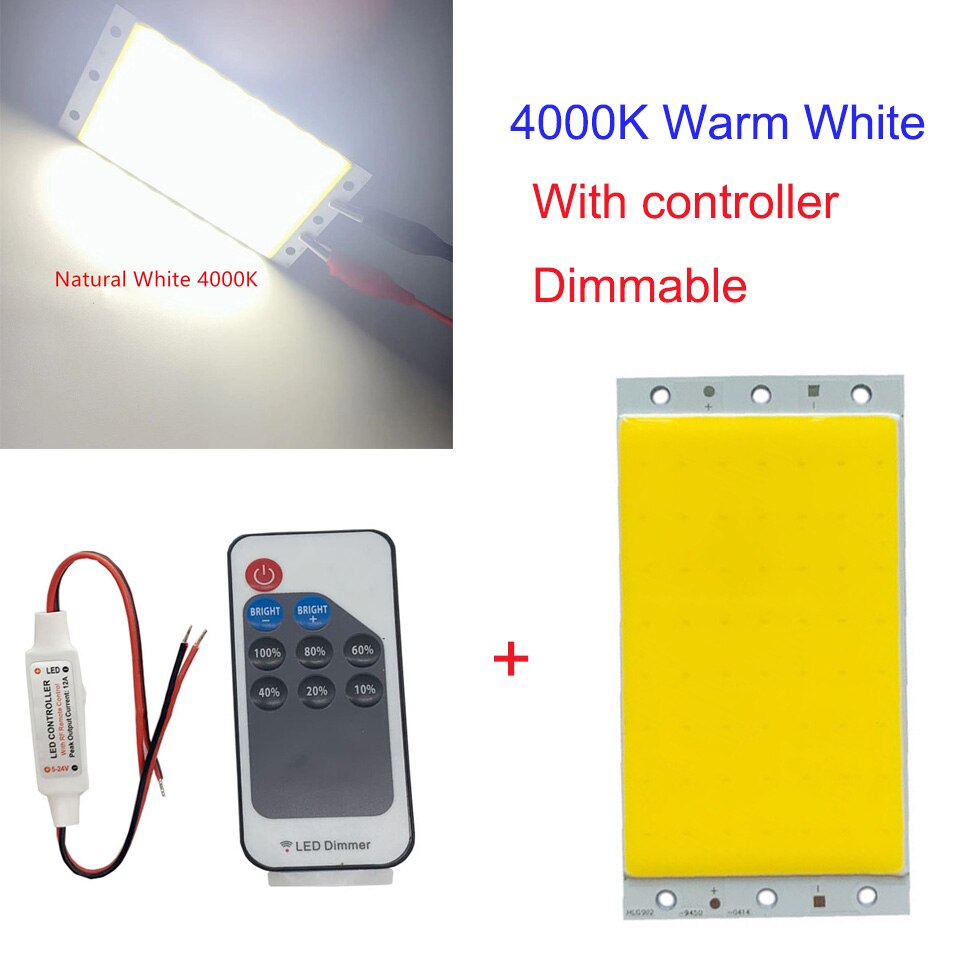 Panneau lumineux LED 12V 15W COB avec contrôleur de gradation 1500lm, 2 pièces/lot, ampoule blanche froide naturelle chaude pour la décoration de travail de bricolage: With controller4000K
