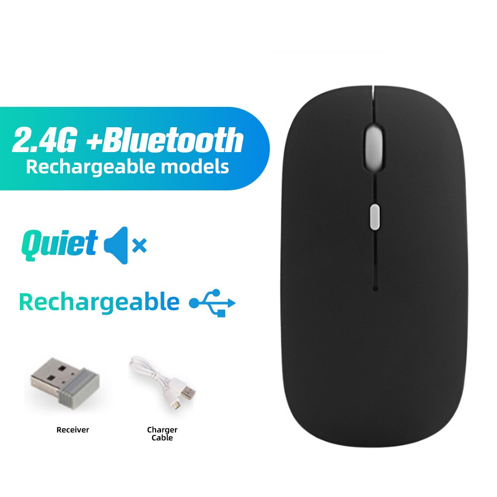 ANKNDO Bluetooth Mouse Rechargeable Dual mode Wireless Mouse For PC Desktop laptop Computer Ergonomic Mini Silent Mause Mice: black