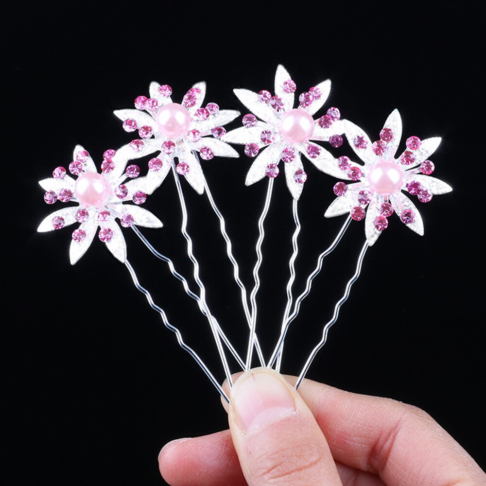 5pcs Flower Hairpins Hairstyles Wedding Bridal Hair Pins Hair Jewelry Accessories Hairwear Girls Hair Clips For Women: 5pcs A	pink