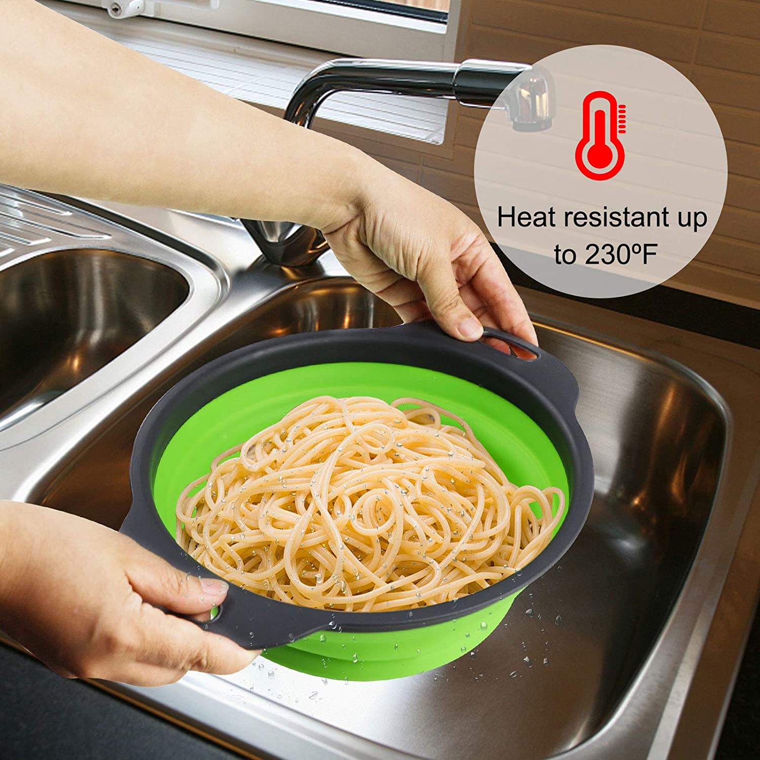 Colador de silicona plegable para lavar frutas y verduras, cesta con mango, escurridor, herramientas de cocina