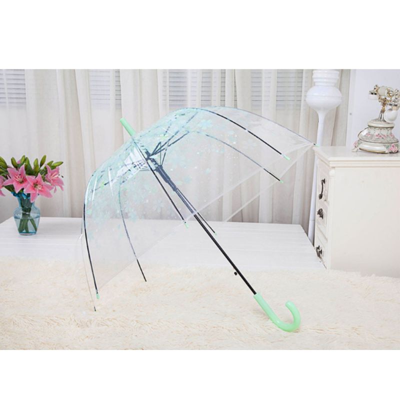 Romantic Transparent Clear Flowers Bubble Dome Umbrella Half Automatic For Wind Heavy Rain C90D