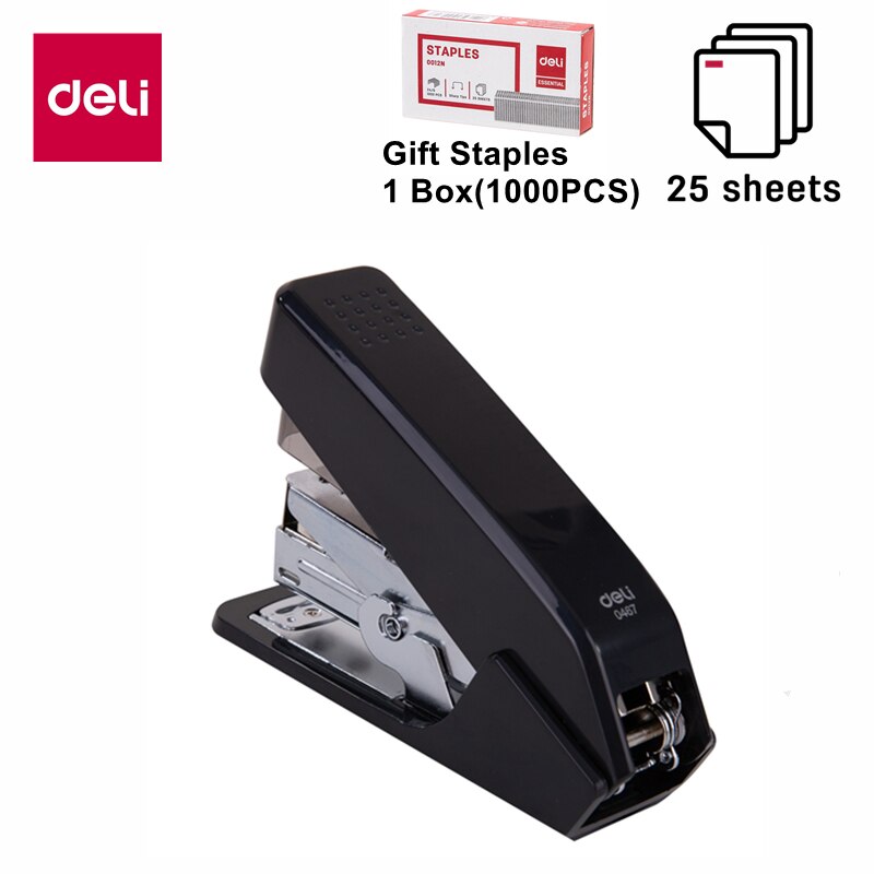 Deli uanstrengt stiftemaskin 24/6 26/6 25 ark kapasitet halv full stripe strømsparende stiftemaskiner skrivesaker kontorrekvisita: Halv stripe sortere
