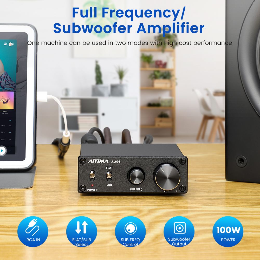 AIYIMA A1001 100W Wzmacniacz subwoofera TPA3116 Wzmacniacz mocy Głośnik Wzmacniacz dźwięku Cyfrowy wzmacniacz audio klasy D Mono Home Audio AMP