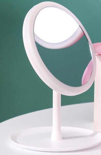 MIROIR DE MAQUILLAGE À LED Avec Lumière dames Maquillage Lampe Avec Rangement de bureau Rotatif Miroir Cosmétique De Forme Ronde Miroirs De Noël: White tricolor Led