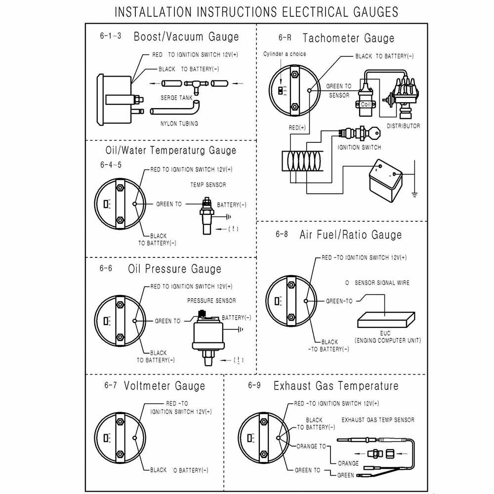 YOMI 2" 52mm Smoke lens Boost gauge bar psi Vacuum Water temp Oil temp Oil press Voltmeter Fuel level Tachometer rpm gauge