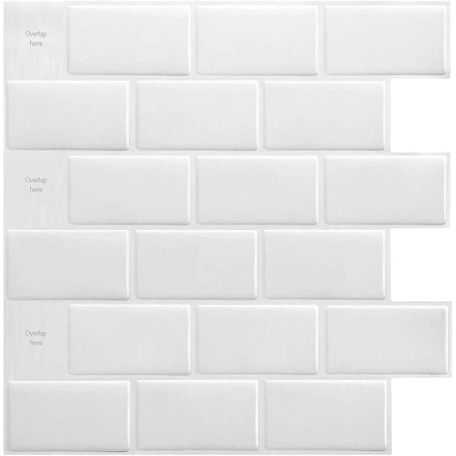 Mozaïek Behang Sticker Zelfklevende 3D Tegel Baksteen Badkamer Decor Peel Stick Tegel Voor Keuken Backsplash 30.5Cm/12in: WHITE