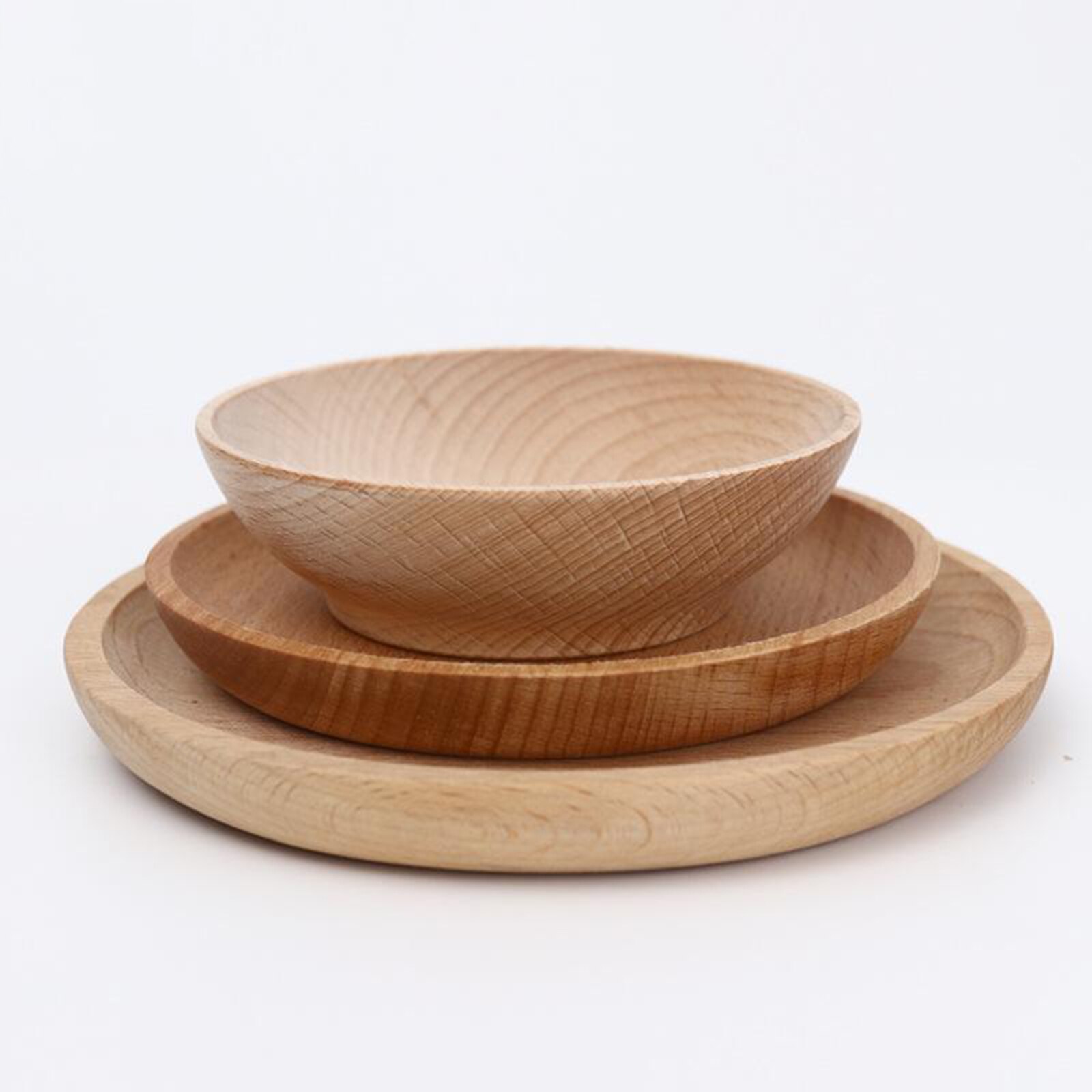 Assiettes à dîner en bois de hêtre, assiettes rondes en bois, faciles à nettoyer et légères