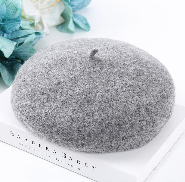 BUTTERMERE Women Wool Beret Hat Winter White Artistic Hats Ladies Solid Color Cashmere Soft Female French Painters Hats: Gray