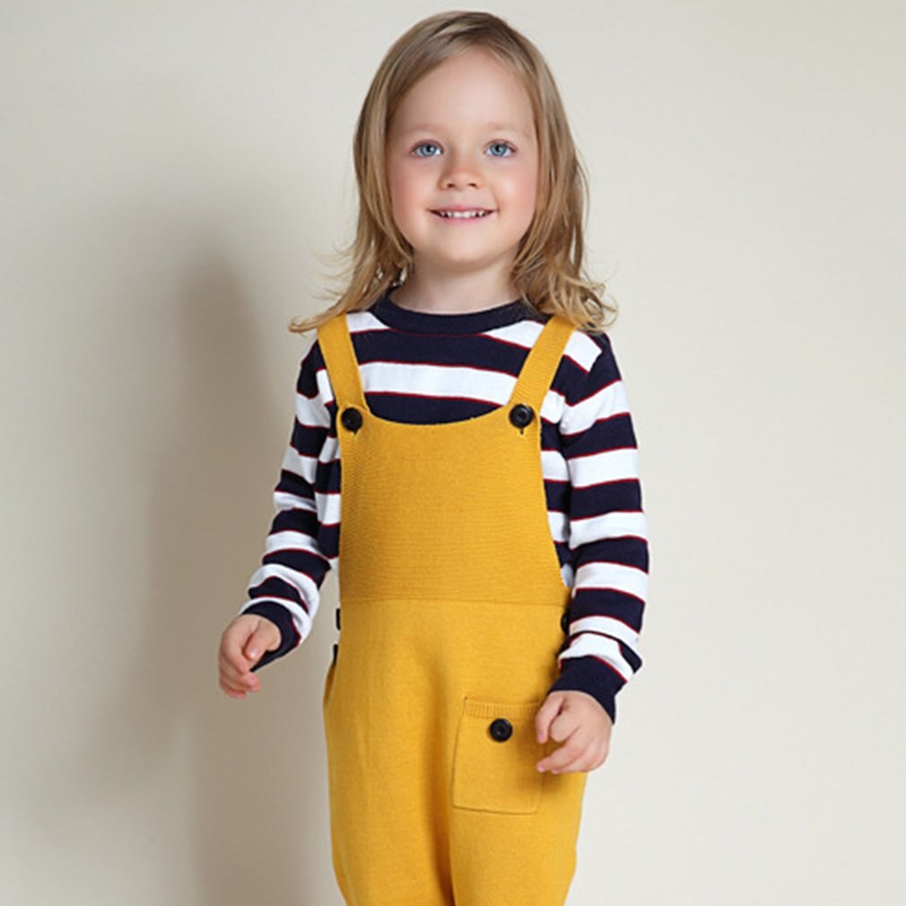 1-5Y Herfst Baby Kleding Unisex Baby Pocket Gebreide Rompertjes Overalls Jumpsuits Jongens Meisjes Snoep Kleur Harembroek Kinderkleding