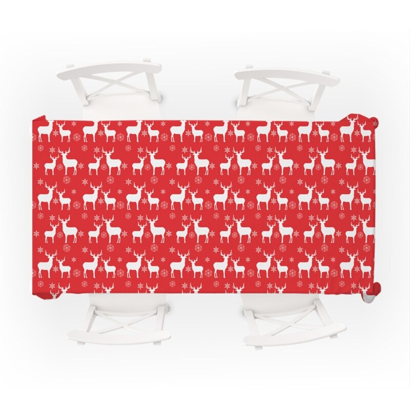 Christmas Waterproof Polyester Tablecloth Cartoon Santa Print Table Cover Decor