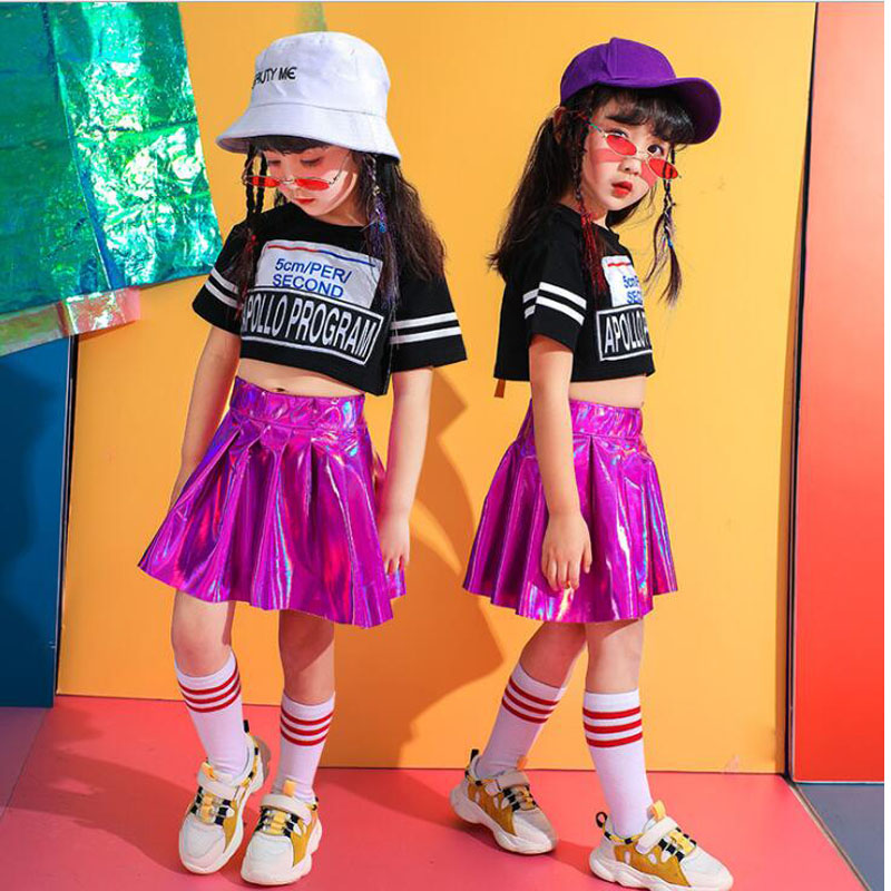 Kids Sequined Hip Hop Clothing Girls Tshirt Skirt Jazz Dance wear Costumes Ballroom Dancing wear Cheerleader Stage Outfits