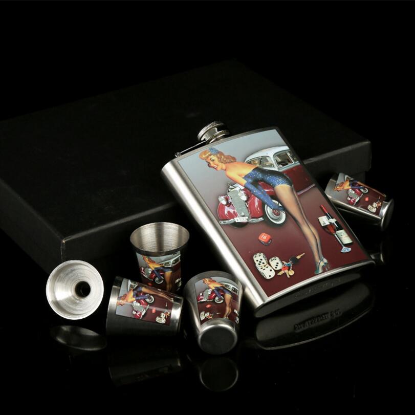 8 oz stainless steel hip flask character pattern beauty diagram wine suit stainless steel hip flask suit