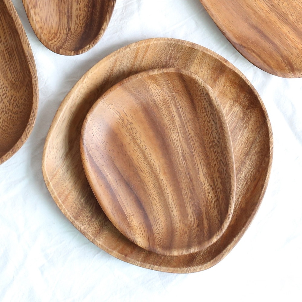 Irregular Solid Wood Plate Black Walnut Wood Pan Sturdy Natural Party Tableware for Salad Dessert Dinner Fruit Tea