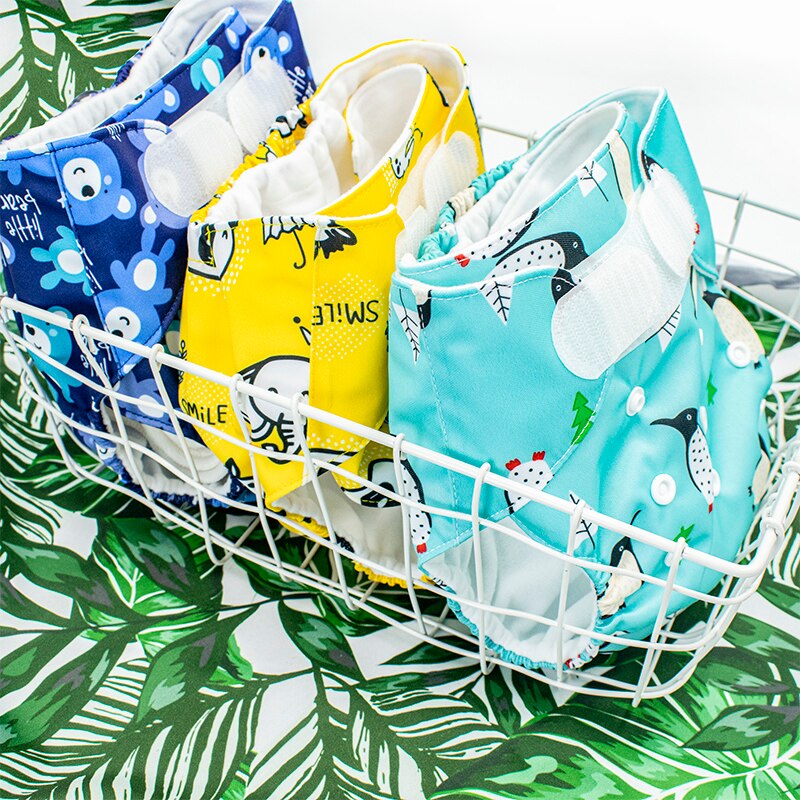 Velcro Cloth Diaper Washable Reusable Nappies Cloth Pocket Diapers With 3-layer Microfiber Inserts Suitable 3-15kg Baby 0-2 Year