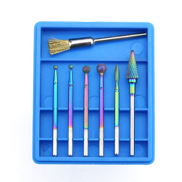 7 stk/sæt diamant hårdmetal fræser regnbue neglebor børste til manicure elektriske maskine bits burr nail art værktøjer: 6