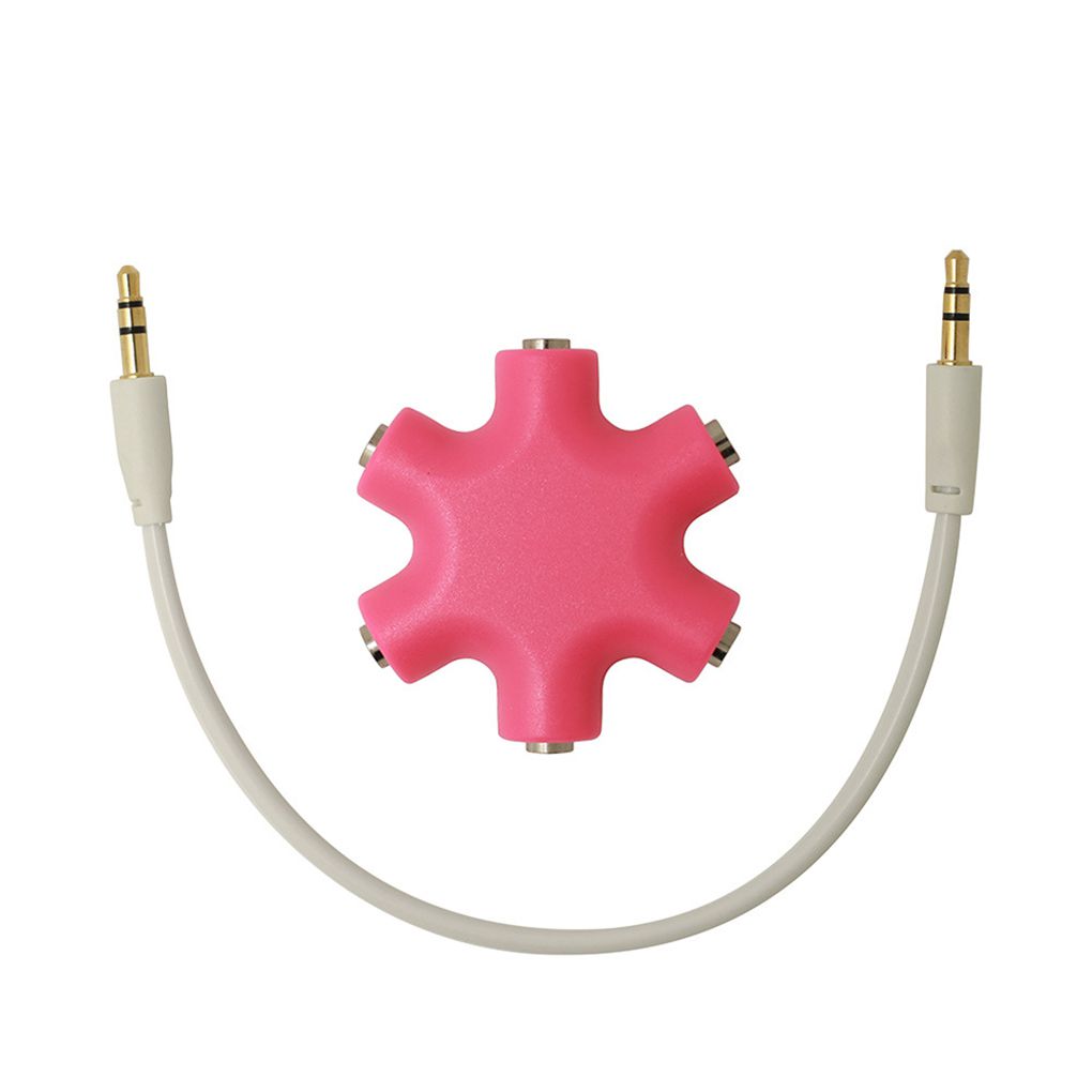 Mix Colors 3.5mm Snowflake Shape 5 Way Stereo Audio Splitter Jack Earphone Headphone Adapter: Pink