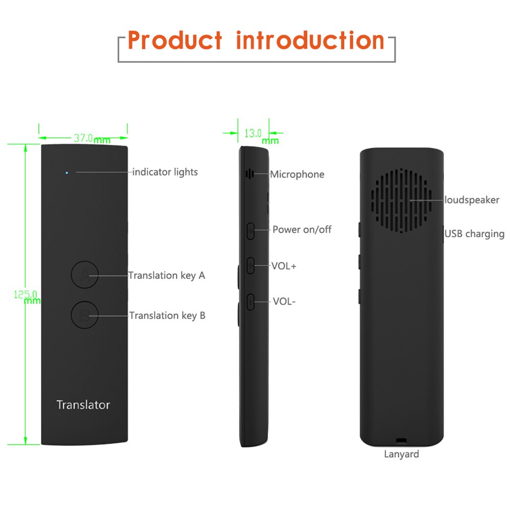 T6 Intelligent Translator Voice Speech Interpreter Bluetooth 4.2 Two-way Real-time Translators 38 Languages for Learning Travel