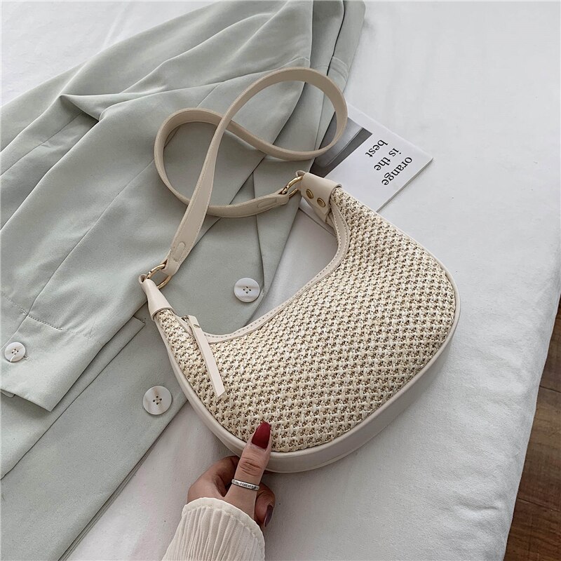 Casual Selvaggio Piccolo Borse di Paglia Per Le Donne di Estate Borsa Con Tracolla Della Signora Borse di Viaggio E Borse di Spalla Femminile Messenger Bag sac: Beige