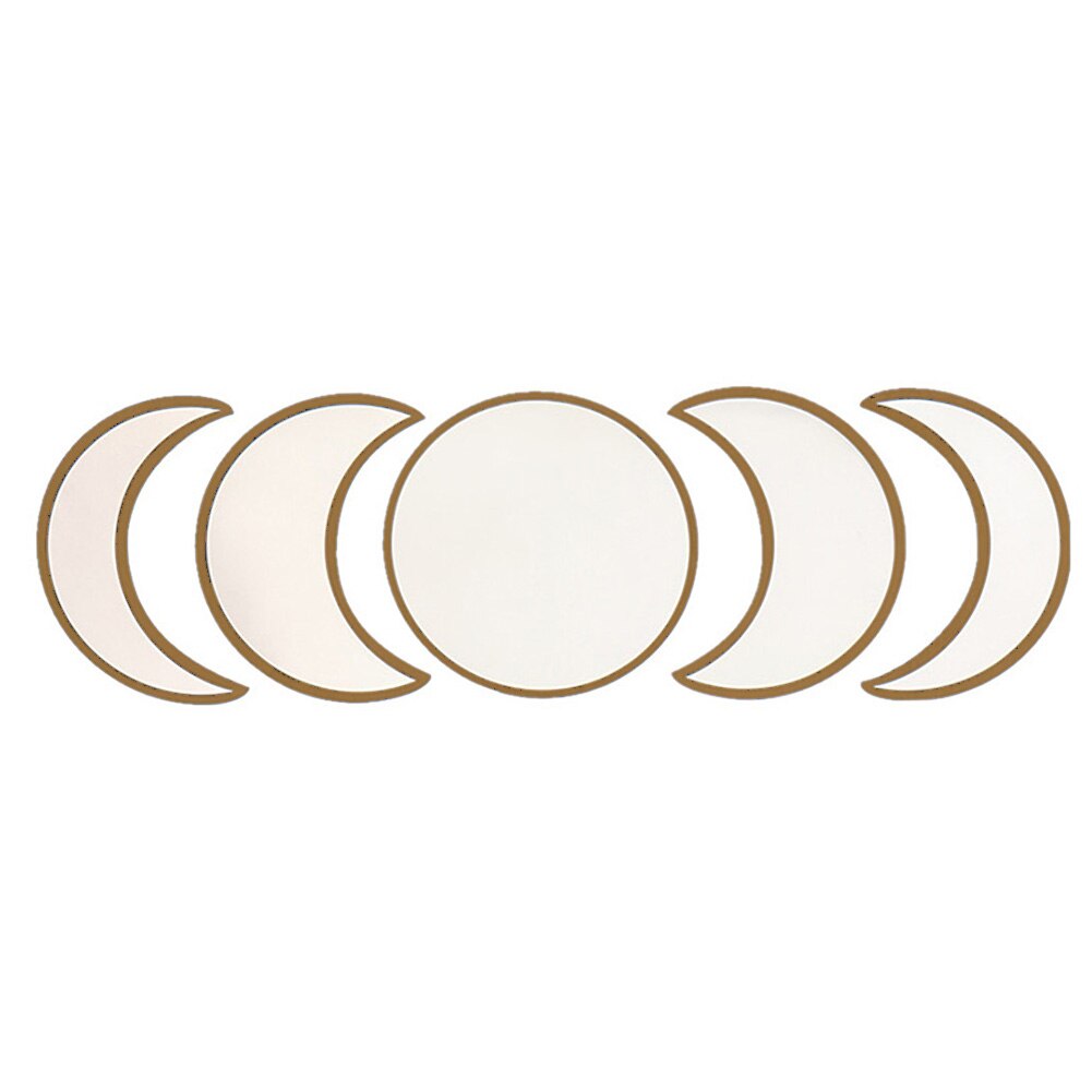 5pcs Ornament DIY Wooden Frame Wall Mirror Office Living Room Home Decor Shatterproof Nursery Bedroom Moon Phase Apartment: Wood