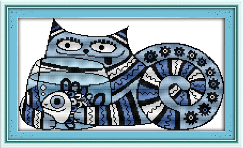 Girig katt korsstygn kit tecknad 14ct 11ct count pre print canvas sömnad broderi gör-det-själv handgjorda handarbete