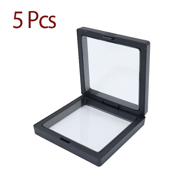 5/10 sztuk 3D pływające ramka na zdjęcia cień biżuteria wyświetlacz stojak wisiorek obrączka uchwyt ochrony biżuteria kamień prezentacja futerał: 5Pcs-Black / 50x50mm