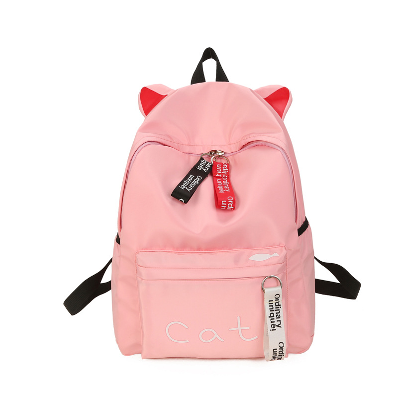 Teens Women Backpack Schoolbag for Girls Teenage pink School Bags Cute Cat Ears Nylon Back Pack Female Book Bag Casual: Pink