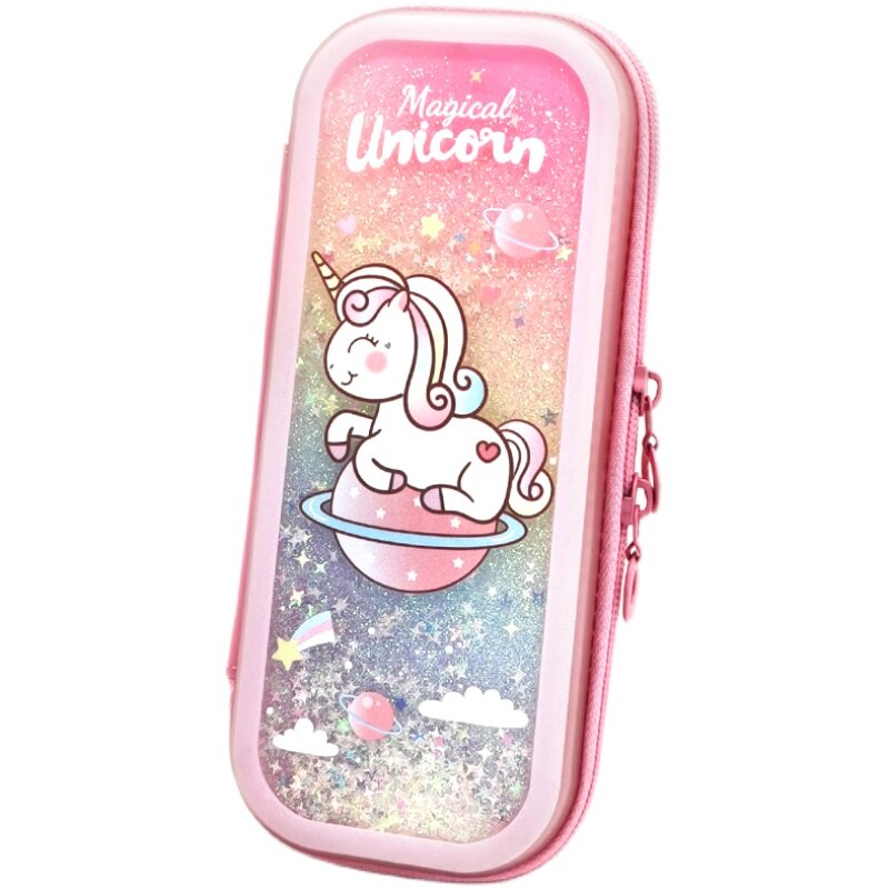 Astuccio Unicorno Impermeabile Con Paillettes Sabbie Mobili – 2 Pezzi – Matite, Gomme E Righello – Per Bambini - 4
