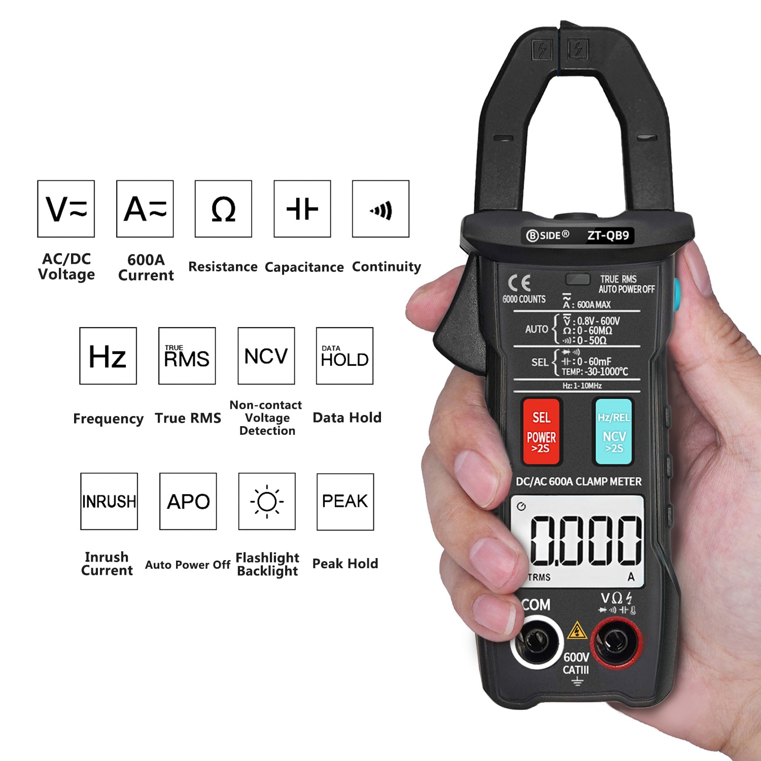 Bside 6000 Telt Digitale Stroomtang True Rms Multimeter Ampèretang Ac Dc Spanning Stroom Meter Ncv Test Universal Meter