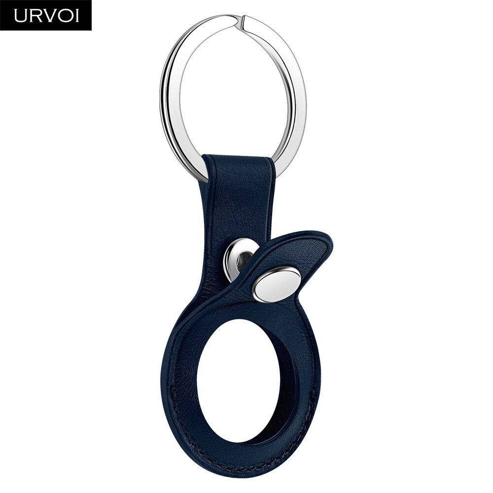 URVOI Leather Key Ring for AirTag Protective Cover Secure Holder with ring Location Tracker Silicone Case With stainless steel: Dark Blue