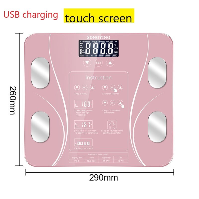 Body Fat Scale Electronic Smart Digital Bathroom Scale Body Composition Analyzer For Weight Body Fat Water BMI Muscle: USB charging C