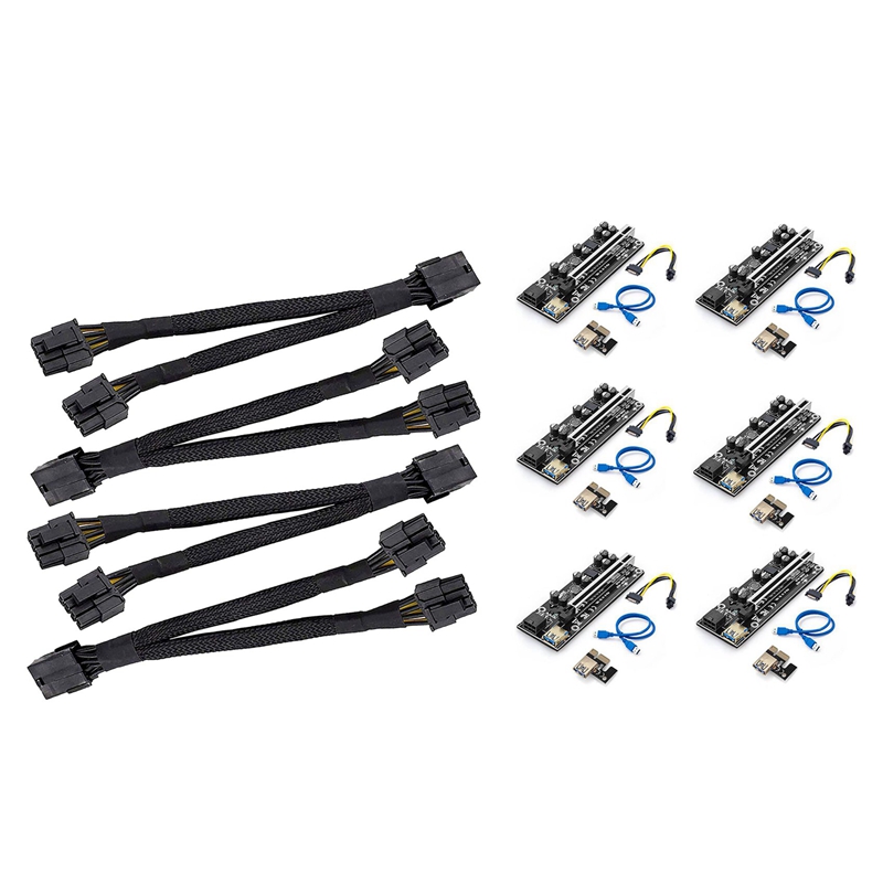 4Pcs 8 Pin Pci-E Pci Express Grafische Videokaart &amp; 6Pcs VER009 Express 1X 4X 8X 16X Extender pcie Riser Card Adapter