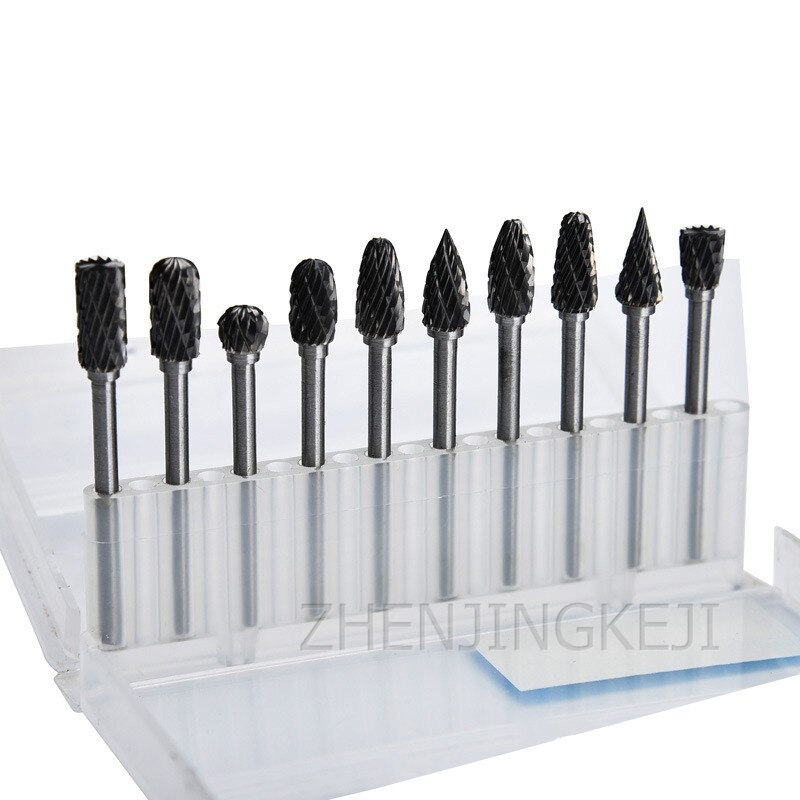 10 pièces ensemble dur tungstène acier meulage tête alliage rotation fichier perceuse électrique meulage tête broyeurs tungstène acier tête
