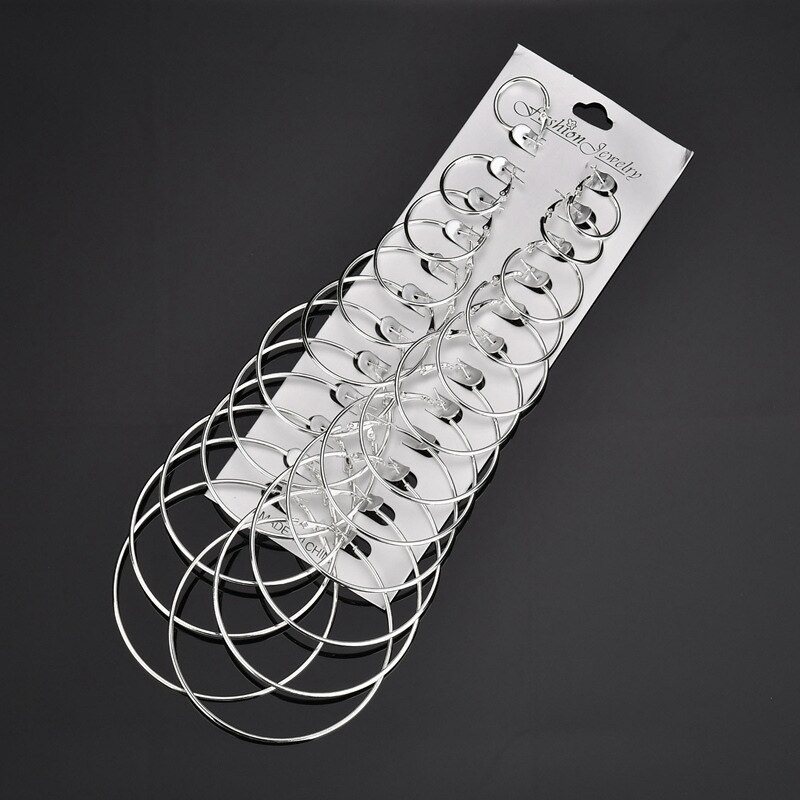 Sierlijke vrouwelijke grote ronde sieradenset met bedel, goud en zilverkleurige creolen voor vrouwen, luxe bruidsgeometrie, bruidsoorbellenset: Zilver