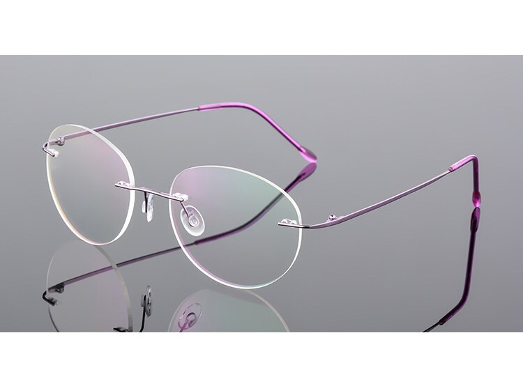 Gafas redondas sin montura Retro para mujer, lentes ópticas ultraligeras, Vintage, ovaladas flexibles, gafas graduadas para Miopía: Purple