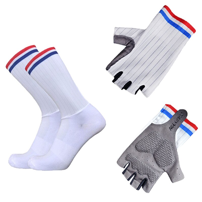 Aero Fiets Team Fietsen Handschoenen En Sokken Gecombineerd Mannen Vrouwen Fiets Handschoenen Sokken Antislip Calcetines Ciclismo Guantes ciclismo: TW white / Glove size S
