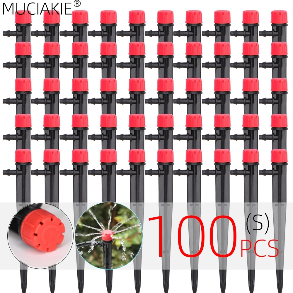 13CM Drip Irrigation System 1/4'' Hose Adjustable Sprinkler Kit 4-Way Micro Watering Flow for Garden Flowers Vegetables: green