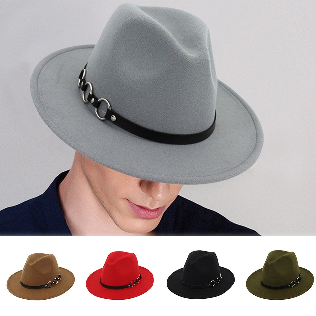 Elegante Grijze Wollen Fedora Hoed Voor Vrouwen Herfst Vintage Trilby Caps Wide Brim Jazz Kerk Toevallige Mannen Vilt Bowler Hoeden G