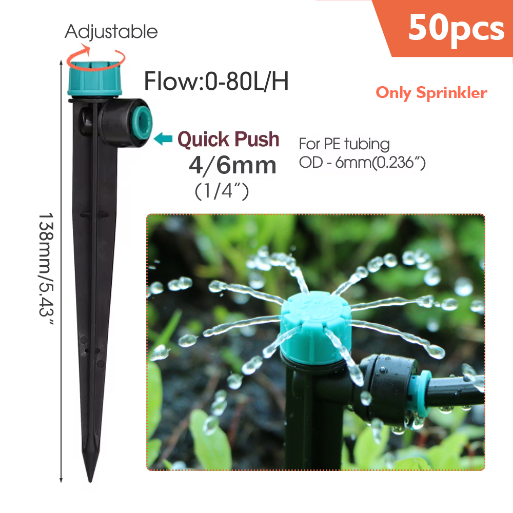 10-60M 13cm Sprinkler Garden Watering Kit 1/2" 1/4" PE Hose Drip Irrigation System 20/40/80/120Dropper Automatic Watering Plants: MULTI